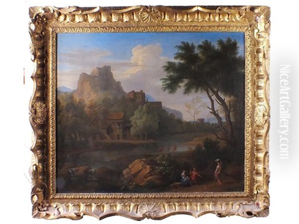 A Classical Landscape With Fishermen And Other Figures - view 1