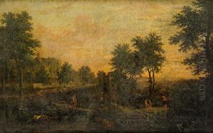 A Landscape With A Farm Hand Droving Sheep Past A Country House, And A Cattle Near Figures