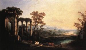 Italianate River Landscape With Classical Ruins, Figures And A Town Italianate River Landscape With Classical Ruins, Figures And A Town