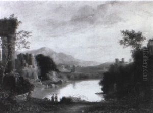 An Extensive Lake Landscape With Ruins by George Lambert