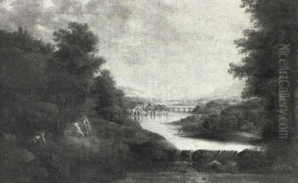 Figures Resting Before, A Waterfall, A River Landscape      Beyond - view 1