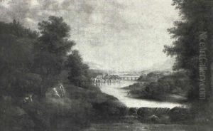 Figures Resting Before, A Waterfall, A River Landscape Beyond Figures Resting Before, A Waterfall, A River Landscape Beyond