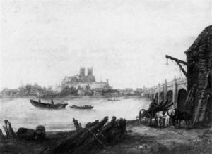 The Thames At Westminster Bridge; And A Lake Landscape      With Figures On A Track (a Pair)