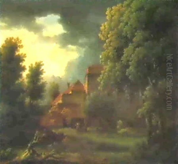A Wooded Landscape With Figures By A House - view 1