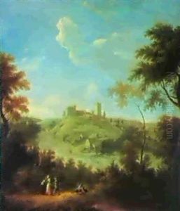 An Extensive View Of Richmond Castle, Yorkshire, With Figures In The Foreground by George Lambert