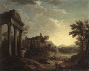 Figures Before A Lake, In An Extensive Italianate Landscape by George Lambert
