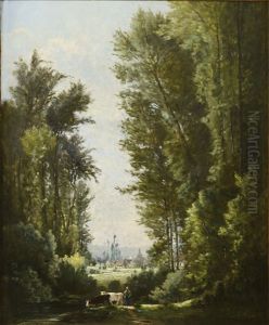 Paysanne Et Ses Vaches En Lisiere De Foret by Emile Charles Lambinet