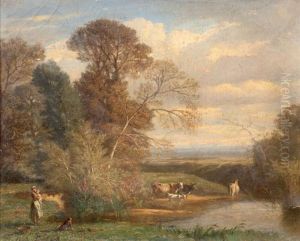 Vaches Aux Bords De La Riviere by Emile Charles Lambinet