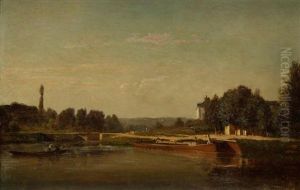Peniche En Bord De Riviere by Emile Charles Lambinet