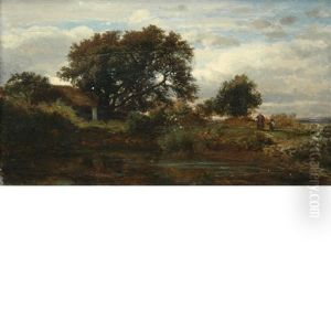 Two Figures And A Cottage In A Landscape Two Figures And A Cottage In A Landscape