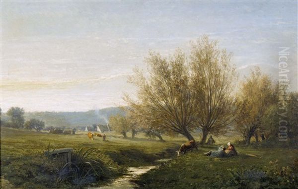 Bachlandschaft Mit Hirten Und Kuhen - view 1
