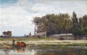 Bord De Riviere Anime by Emile Charles Lambinet