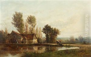 The Watermill by Emile Charles Lambinet