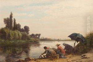 Les Lavandieres by Emile Charles Lambinet