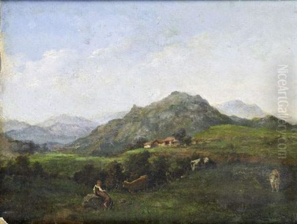 Paysage De Montagne Avec Troupeau - view 1