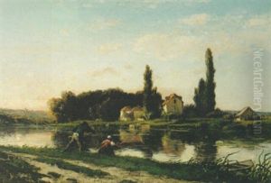 Fishing By The River by Emile Charles Lambinet