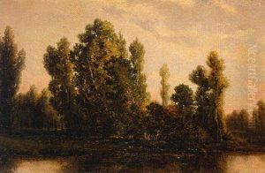 Bord De Riviere Animee by Emile Charles Lambinet