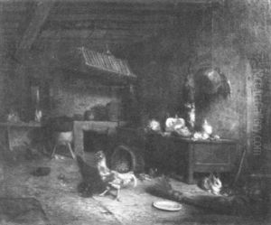 The Farm Kitchen And Its Inhabitants by Emile Charles Lambinet