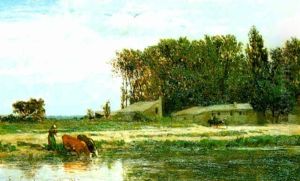 Bord De Riviere Animee by Emile Charles Lambinet