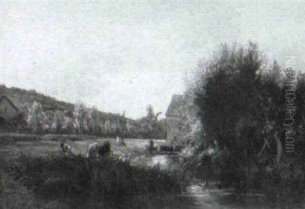 Cows Grazing By A Mill Pond - view 1