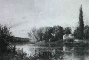 Seine Landscape, Fisherman by Emile Charles Lambinet