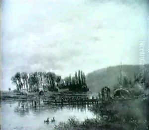 Canards Sur Un Etang by Emile Charles Lambinet