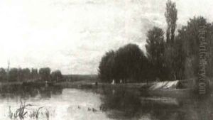 Au Bord Du Canal by Emile Charles Lambinet