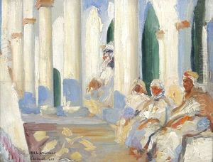 Vor Einer Saulenhalle Sitzende Araber by William Lambrecht