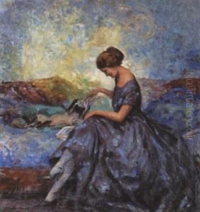 Jeune Femme Jouant Avec Son Chat by William Lambrecht