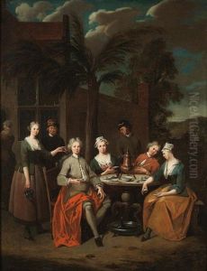Elegant Company Drinking Tea In The Garden Of A Country House