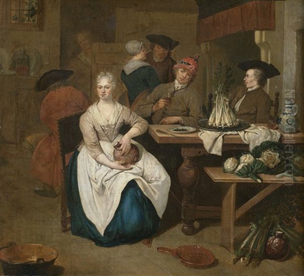 Kucheninterieur Mit Weintrinker Und Magd, Auf Dem Tisch Und Der Bank Kohlgemuse - view 1
