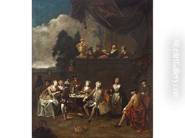 Elegant Company Merry-making In A Park; A Musical Party (pair) - view 1