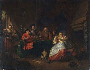 Figures Making Merry In An Interior by Jan Baptist Lambrechts