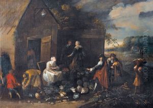 Gemusehandlerin Vor Einem Haus Mit Staffage by Jan Baptist Lambrechts