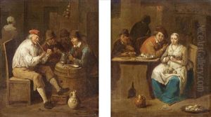 A Tavern Interior (+ Another, Similar; Pair) by Jan Baptist Lambrechts