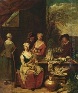 Magde Im Hinterhof Bei Den Vorbereitungen Eines Mahls by Jan Baptist Lambrechts