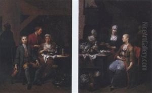 A Tavern Interior With Figures Around A Table