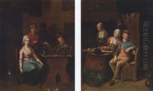 A Man And A Woman Seated In An Inn by Jan Baptist Lambrechts