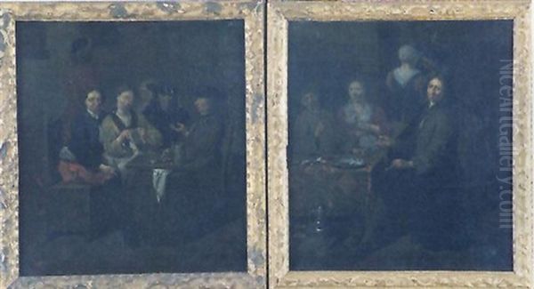 Deux Fumeurs Assis Avec Une Femme Dans Un Interieur - view 1