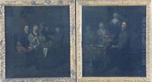 Deux Fumeurs Assis Avec Une Femme Dans Un Interieur Deux Fumeurs Assis Avec Une Femme Dans Un Interieur