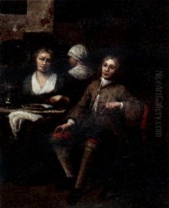 Interior Scene With A Man Smoking At A Table by Jan Baptist Lambrechts