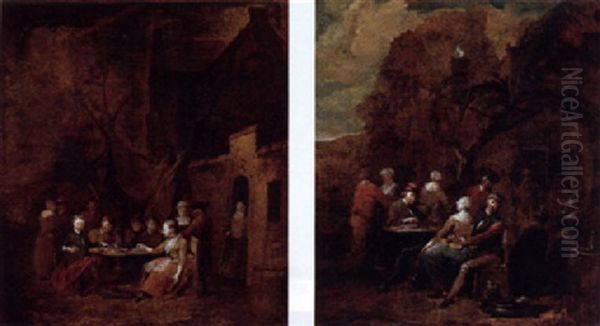 Villagers Seated At A Table Outside An Inn - view 1
