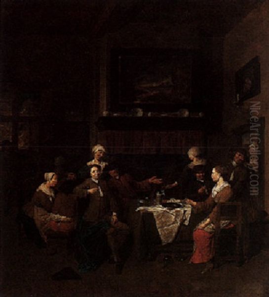 An Interior Scene With Figures Drinking And Smoking - view 1