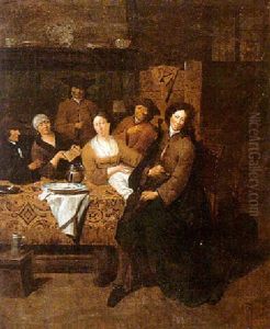 A Group Of Figures Gathered Around A Table, In A Tavern Interior by Jan Baptist Lambrechts