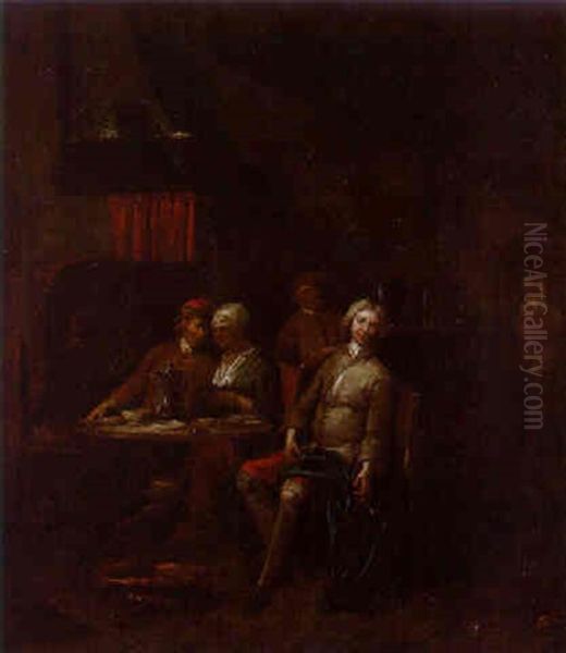 Company Smoking And Merrymaking In An Interior - view 1