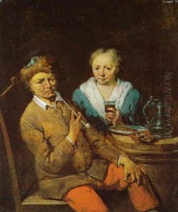 Trinkendes Und Rauchendes Paar by Jan Baptist Lambrechts