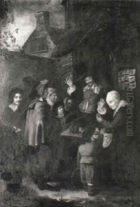 Peasants Merrymaking Outside A Tavern