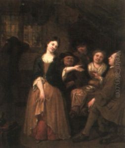 Interior Scenes With Figures Drinking And Playing Cards At Tables