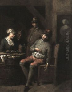 Tavern Interiors With Peasants Drinking by Jan Baptist Lambrechts