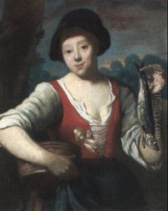 A Peasant Girl Holding A Fish